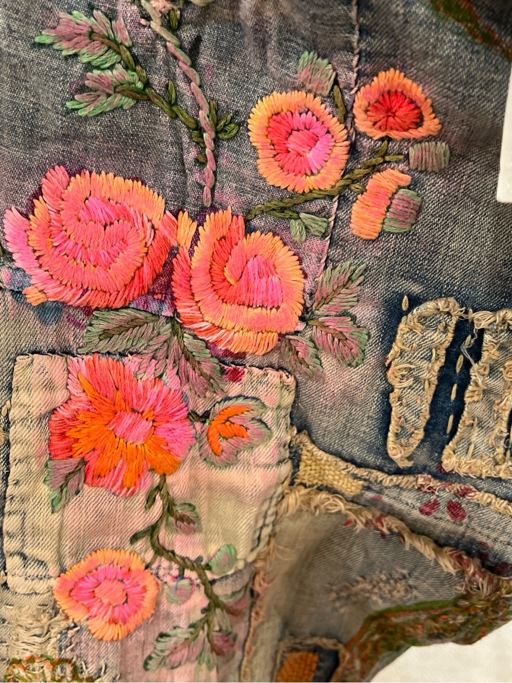 Magnolia Pearl Gray Denim Wide-Leg Jeans with Pink & Orange Embroidery - Picture 10 of 15